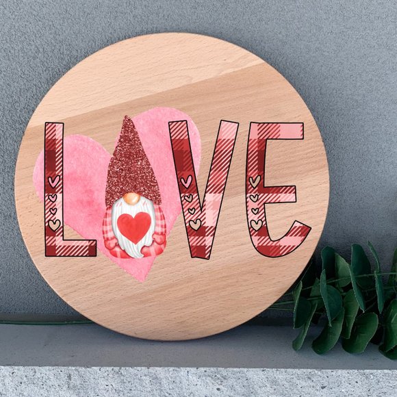 Hand Crafted Other - Valentines Love with Gnome 12" Thin Birch Round Handmade Wall Decor